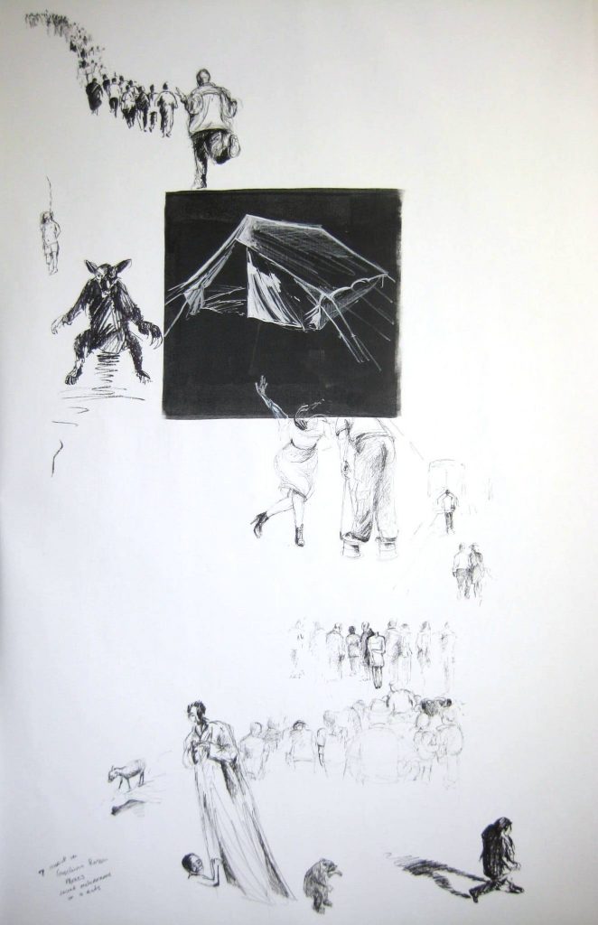 2012 “Sacred melodrama in four acts”, 200 x 130 cm, Viltstift en acrylverf op linnen
