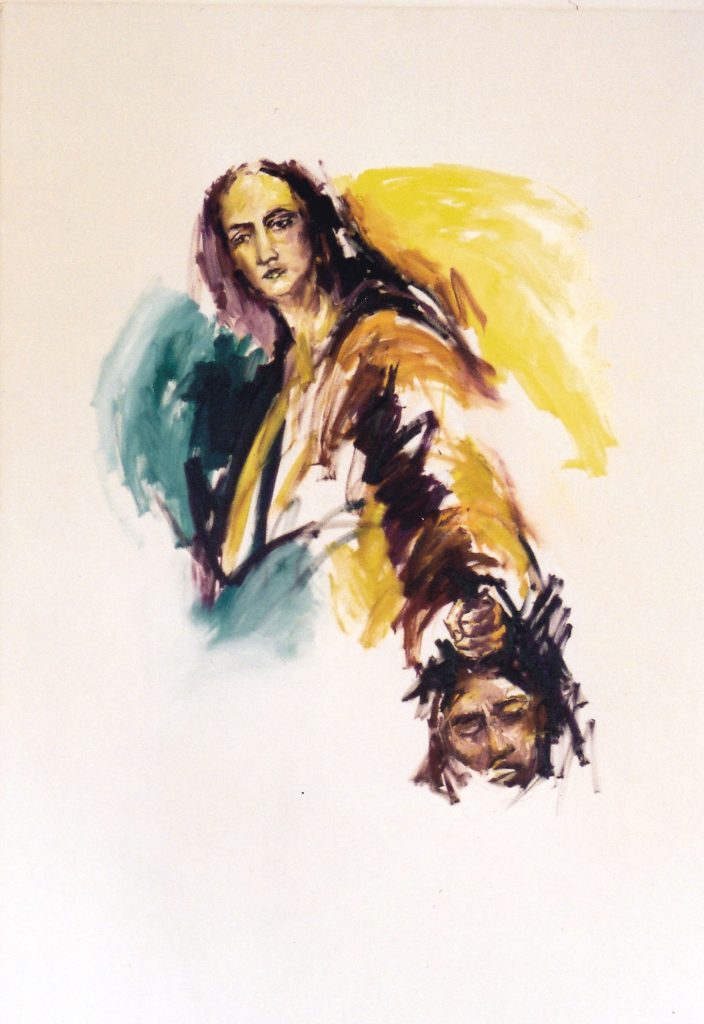1998 "Judith", Tentoongesteld bij de tentoonstelling “Eeuwig kwetsbaar” oa. In Sint Truiden België en volkenkundig museum Groningen, 180 x 130 cm, Olieverf op linnen